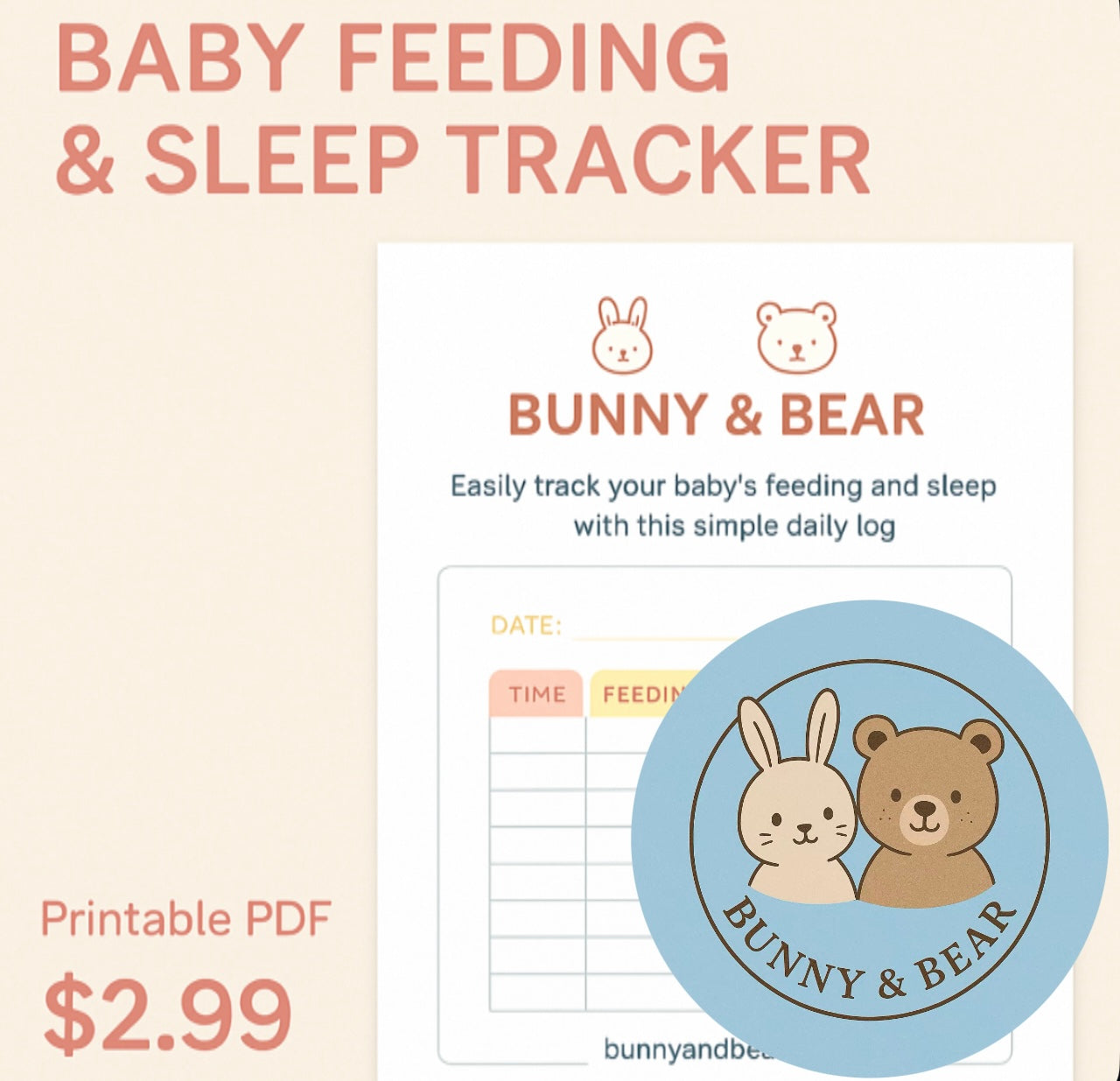 Baby Feeding, Sleep & Nappy Tracker – Printable PDF
